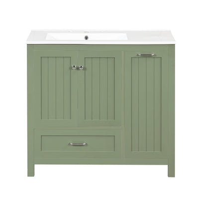 36" Green Bathroom Vanity with Sink and Storage
