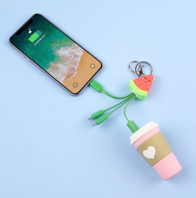 Summer cartoon charging cable refreshing fruit watermelon smiling face keychain data cable creative mobile fast charging cable - Korvel