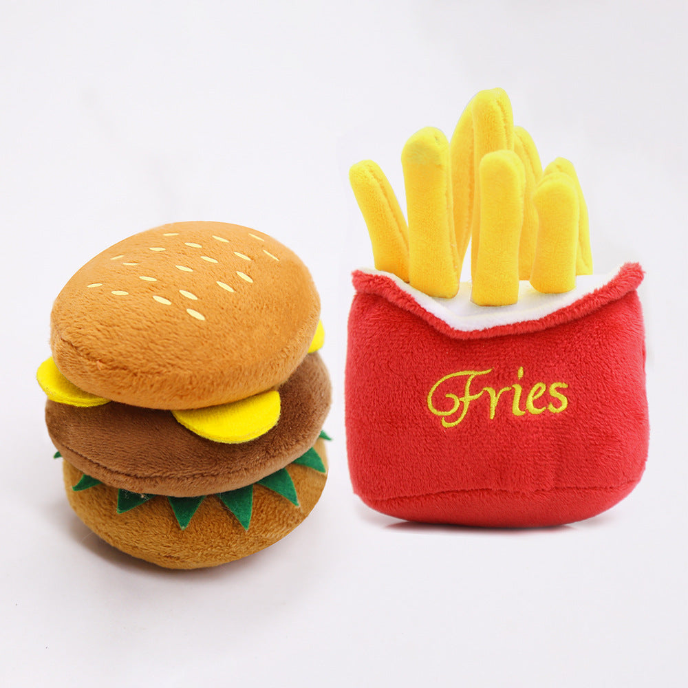 Cute Cat Plush Sound Toy - Adorable Cat Toy with French Fries and Hamburger for Small and Medium Dogs and Teddy Bears - Korvel