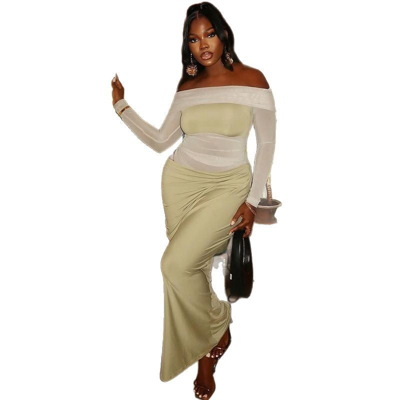 Women's Irregular Hem Pencil Dress - One-Shoulder Long Sleeve