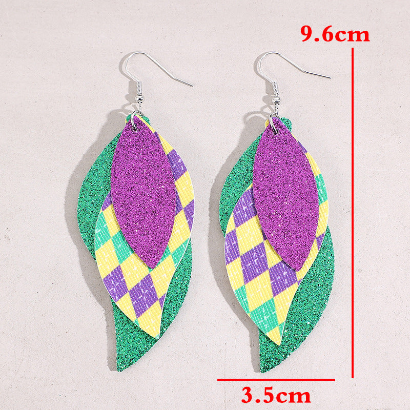 PU Leather Leaf Dangle Earrings - Korvel