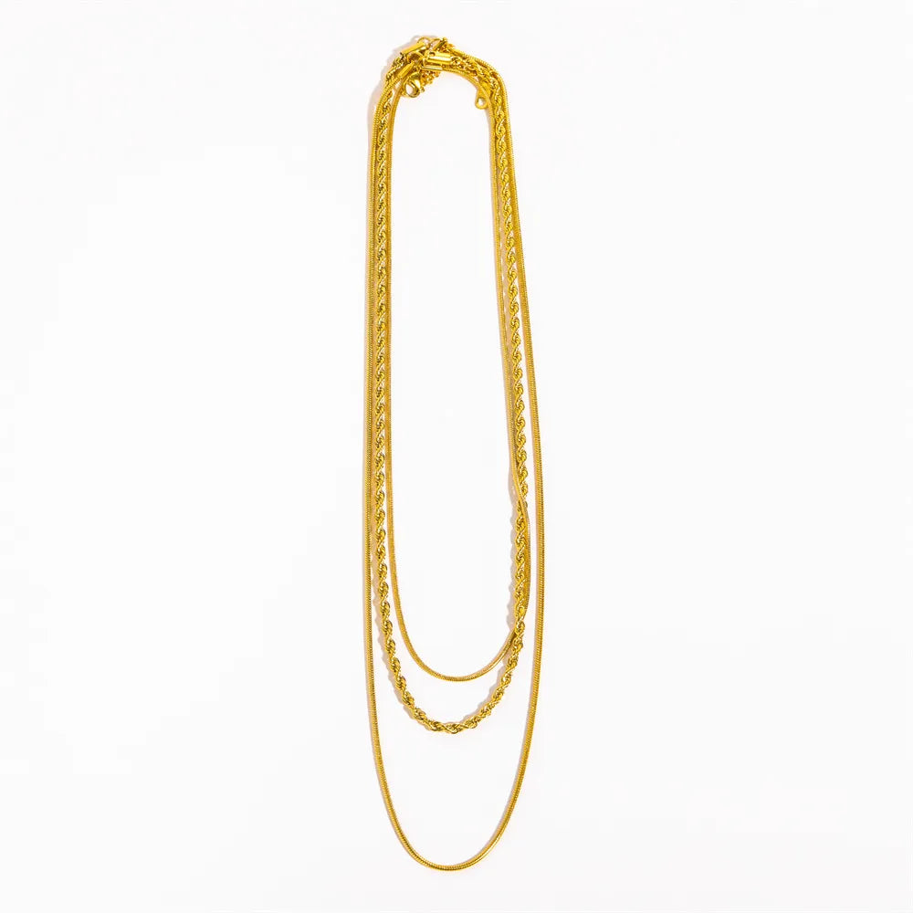 18K Gold-Plated Titanium Steel Three-Layered Necklace - Korvel