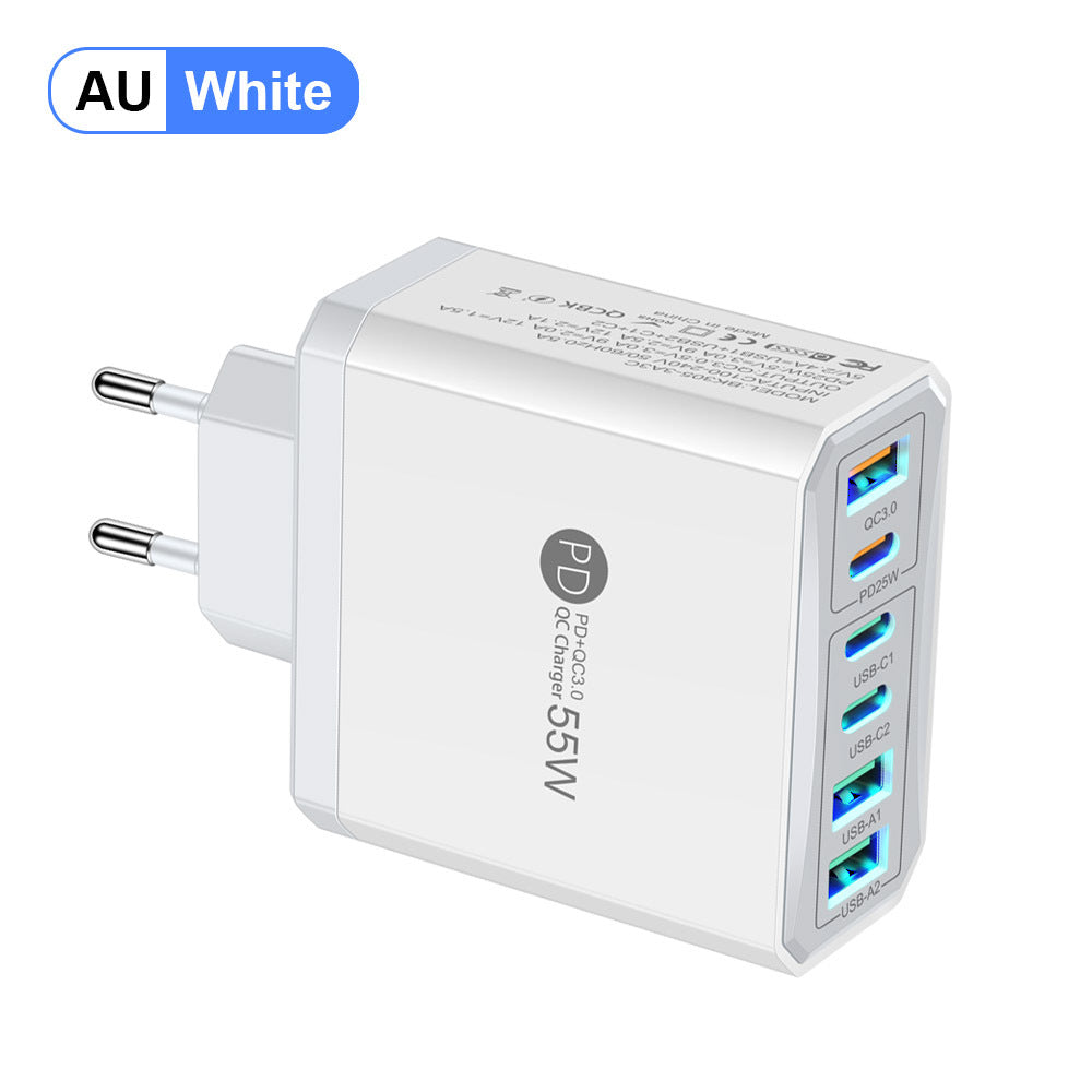 Fast charging mobile phone charger standard PD55W QC3.0+PD25W 3PD+3USB travel charging head - Korvel