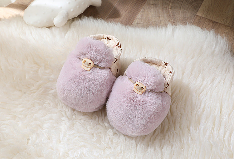 Newborn Plush Footwear Winter Thickened And Padded Infant Soft Bottom Step Front Shoes Warm Fur Baby Toddler Shoes - Korvel
