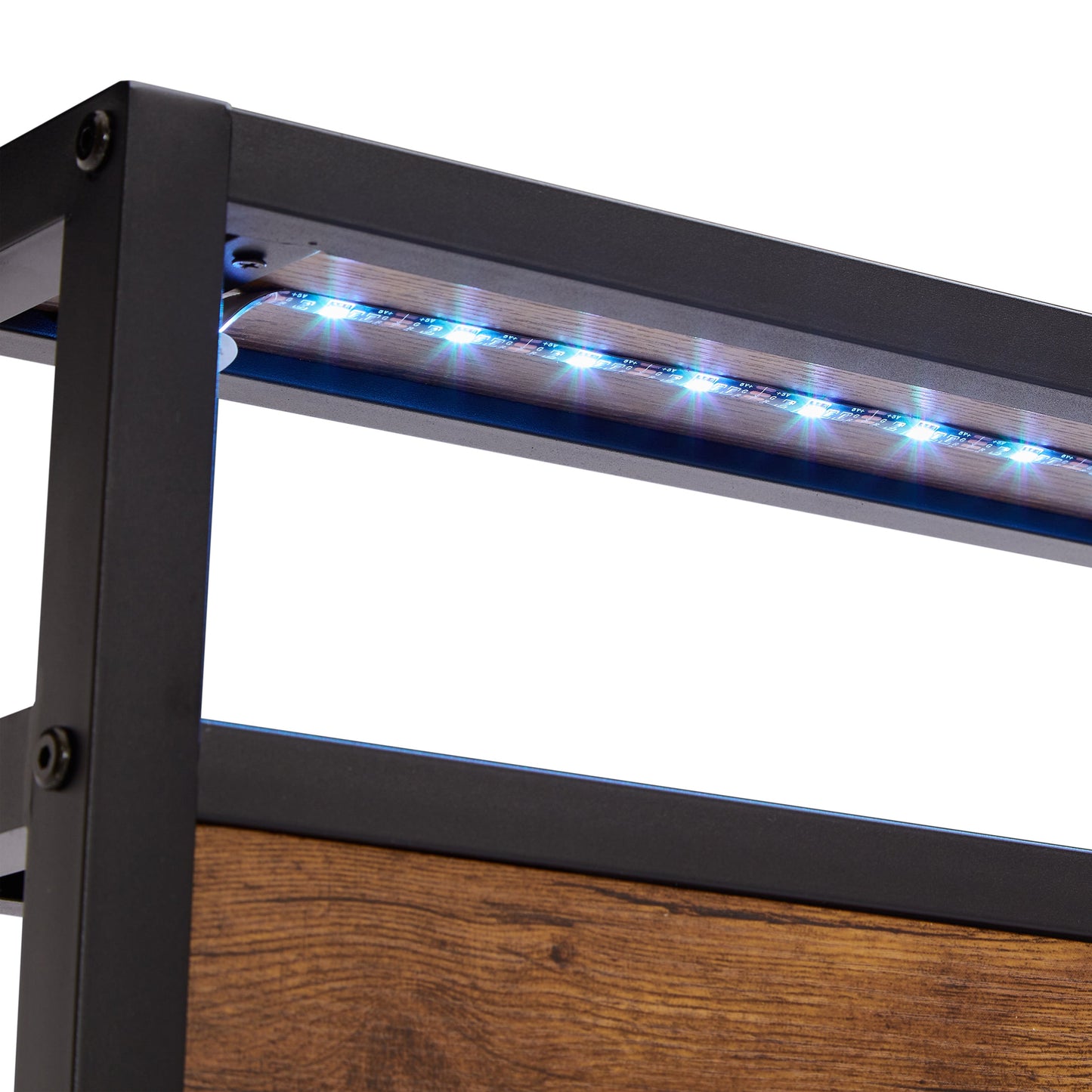 Large metal platform bed frame with wooden headboard and footboard with USB LINER and LED lights - Korvel