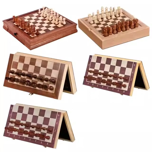 Drawer style solid wood veneer splicing chessboard magnetic chess box set - Korvel