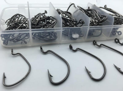 Rompin 100pcs/box High carbon Steel Fishing Hooks Crank Lead Sharp worm 2# 1# 1/0# 2/0# 3/0# mix size - Korvel
