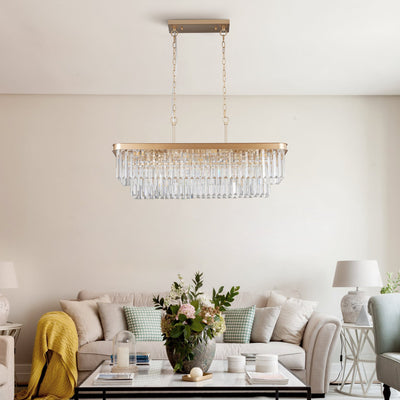 Chandeliers,Rectangular Crystal Chandelier Adjustable,E12 Modern Industrial Crystal Lights (Bulb Not Included) - Korvel