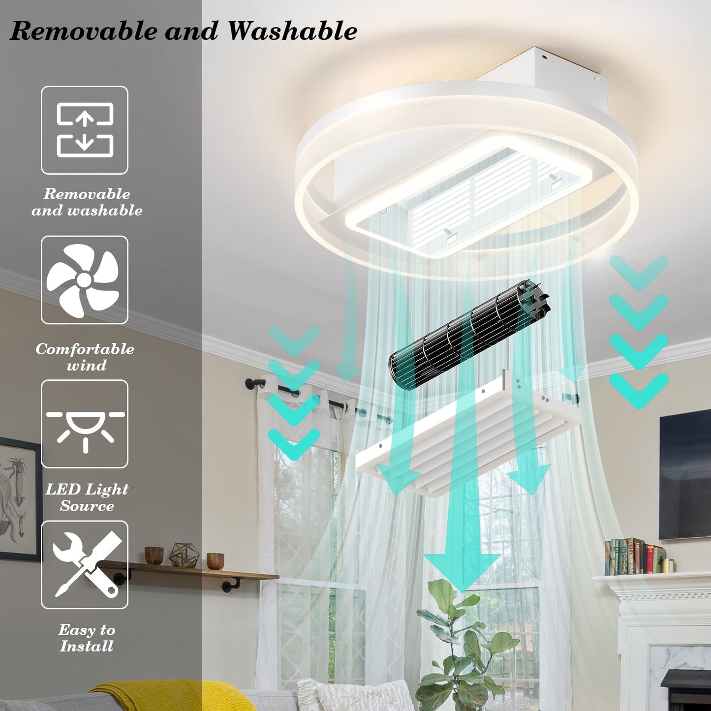 Lampe de ventilateur sans pales avec lumières LED dimmables