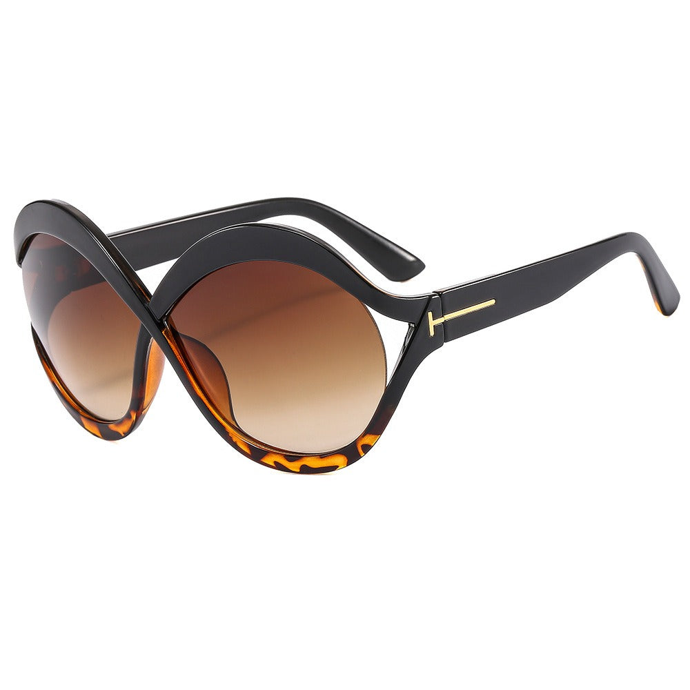 oversized round sunglasses for women leopard brown big frame sun glasses - Korvel