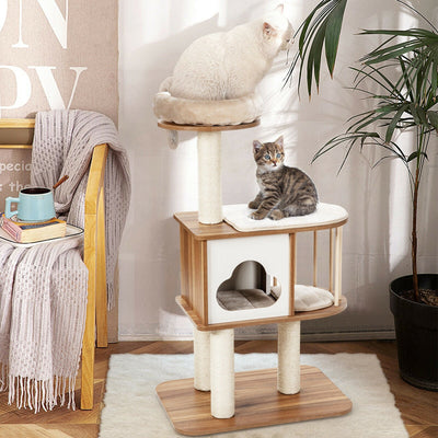 Árbol de Actividades para Gatos de Madera de 46 Pulgadas con Cojines - Marrón
