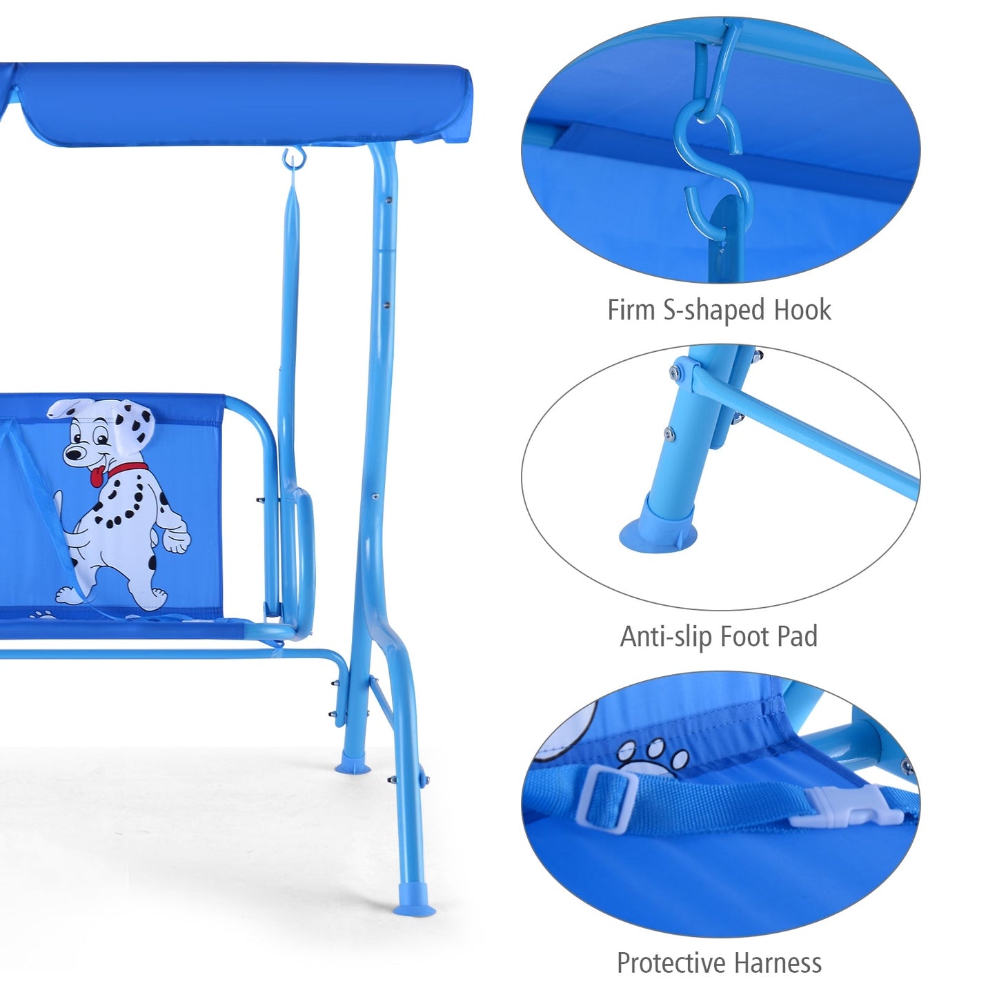 Outdoor Kids Patio Swing Bench with Canopy for 2