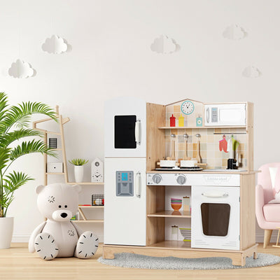 Wooden Kids Pretend Kitchen Playset with Utensils and Sound