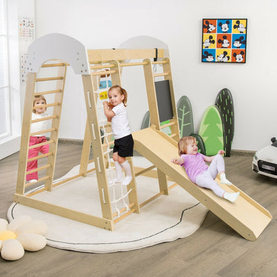 Wooden 8-in-1 Indoor Playground Climber Playset for Kids