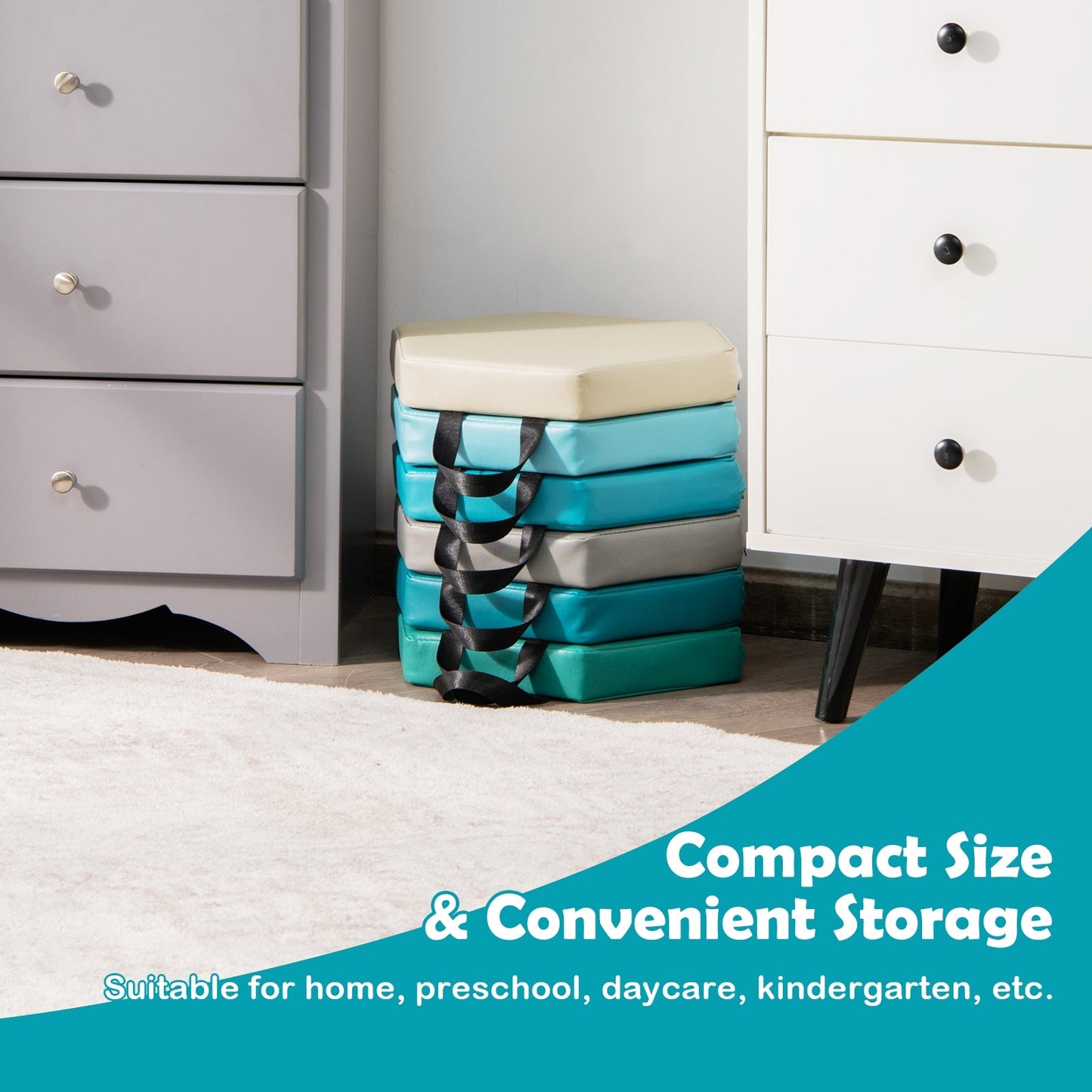 Coussins de sol hexagonaux pour tout-petits - 6 pièces - Bleu
