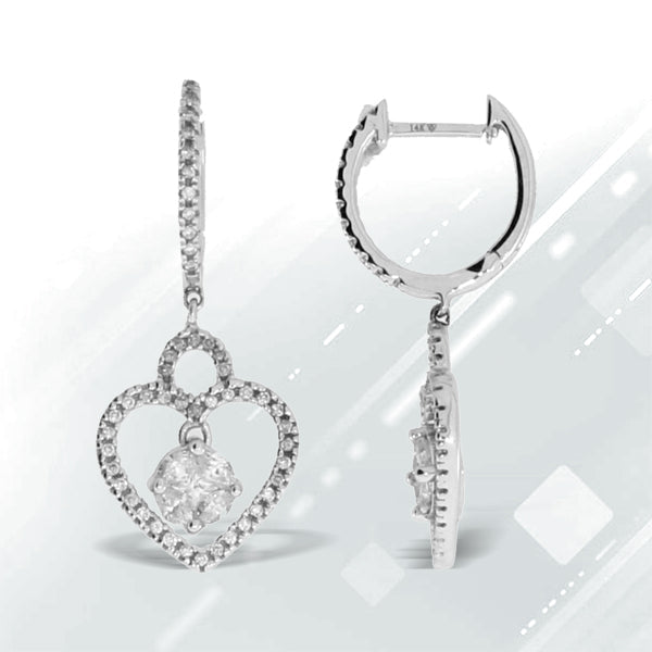 Pendientes Colgantes de Diamante Natural de 0.50ct en Oro Blanco de 14KT