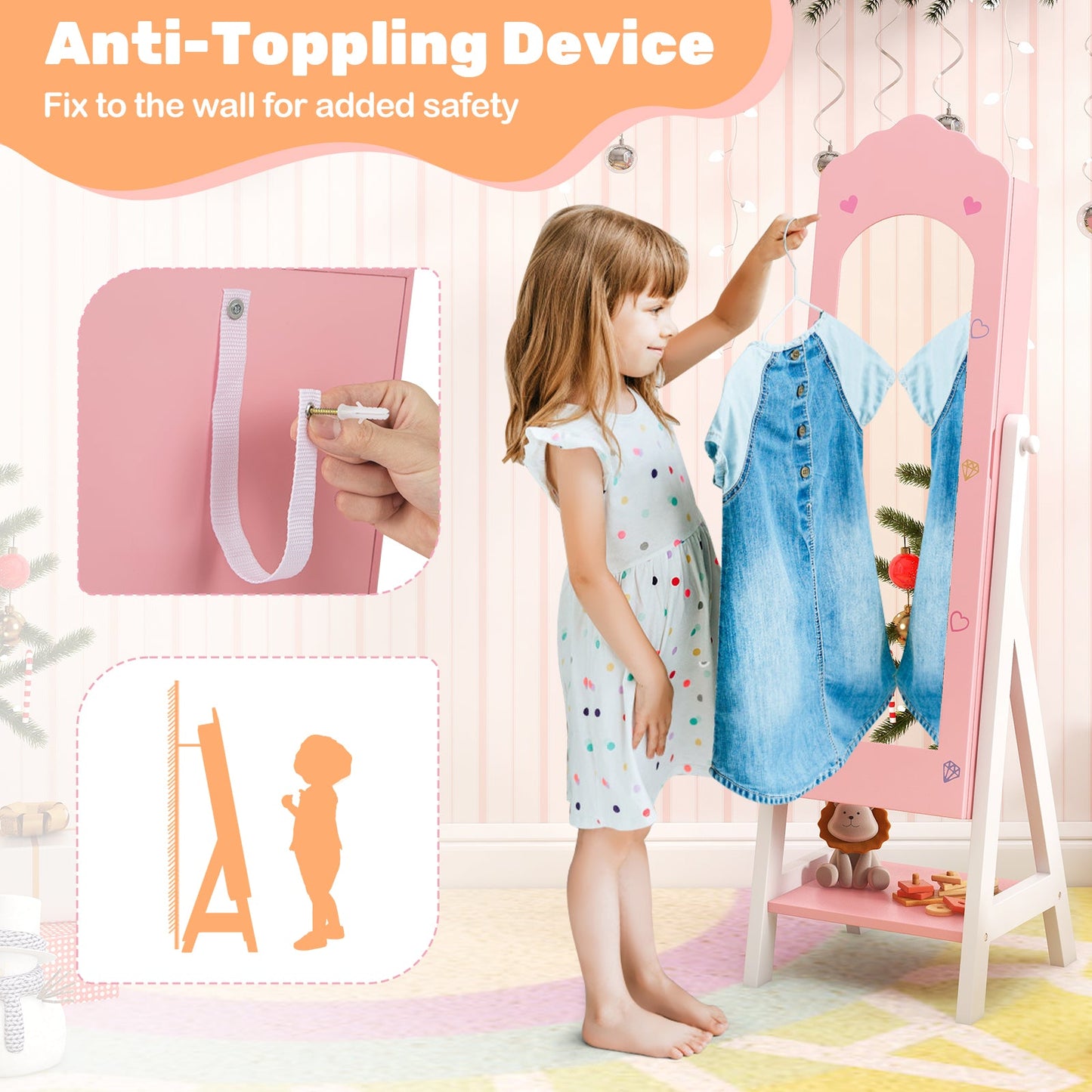 Ensemble de coiffeuse et armoire à bijoux Gbruno pour enfants - Rose