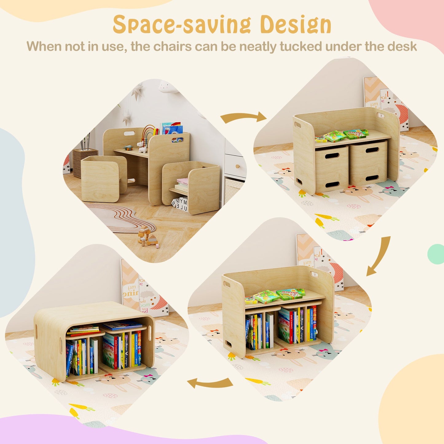 3-Piece Kids Wooden Table and Chair Set - Natural
