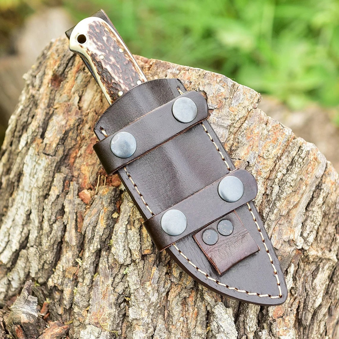 Premium Custom D2 Steel Skinning Knife | Unique Antler Handle | 7" | Leather Sheath Included - Korvel