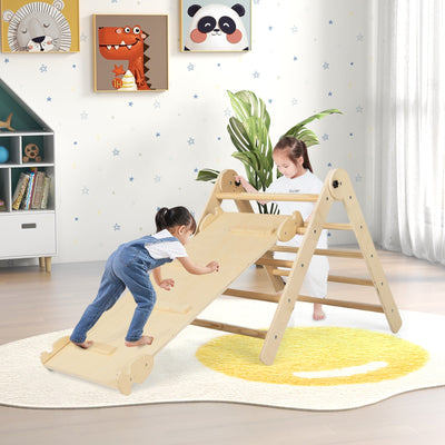 Set de Escalada Ajustable 3 en 1 para Niños - Madera Natural