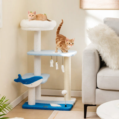 Torre para Gatos de 3 Niveles con Postes de Rascado de Sisal - Azul