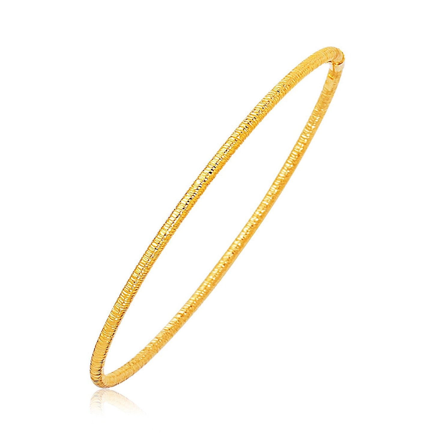 Bracelet jonc empilable fin texturé en or jaune 14 carats