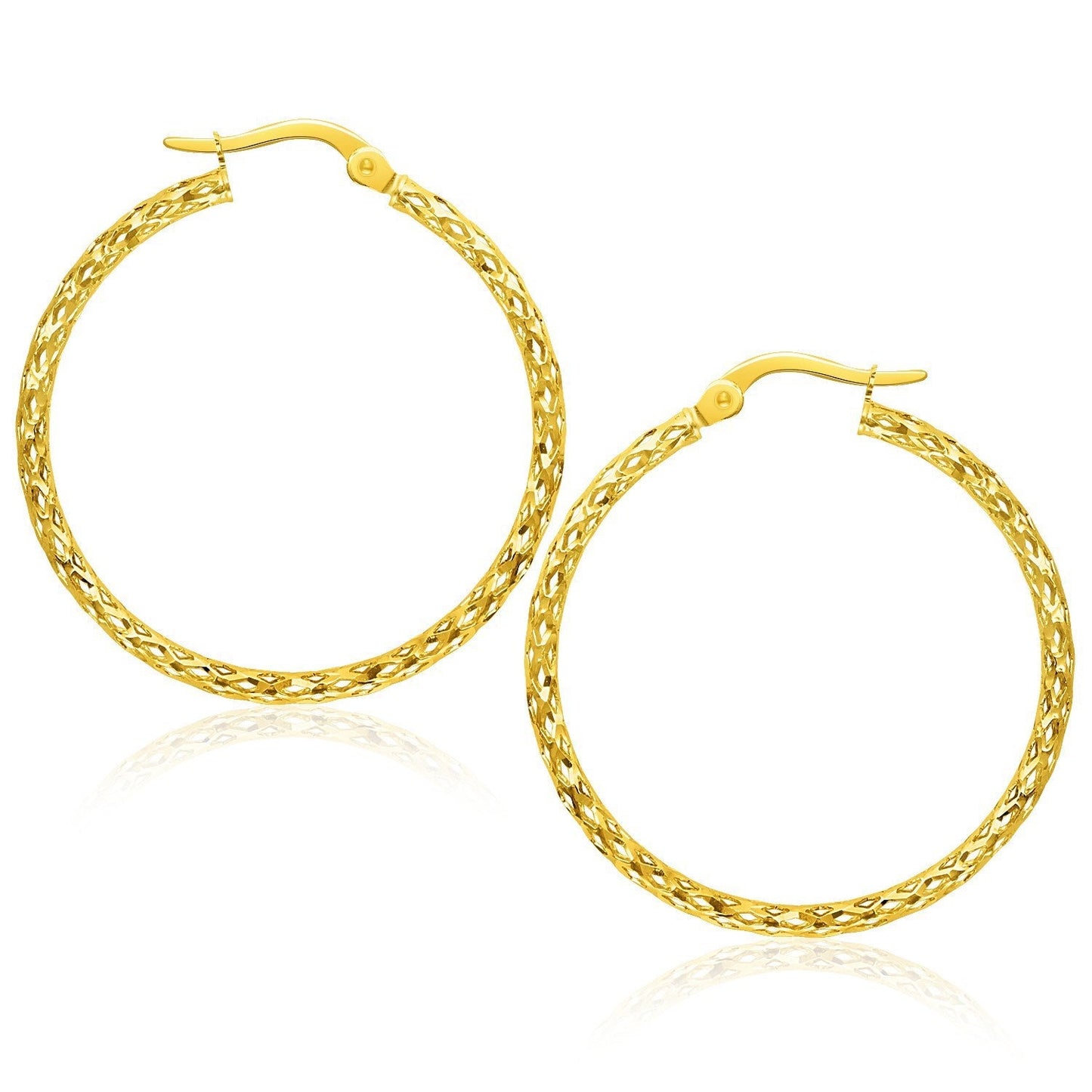 Pendientes de aro texturizados grandes en oro amarillo de 10k