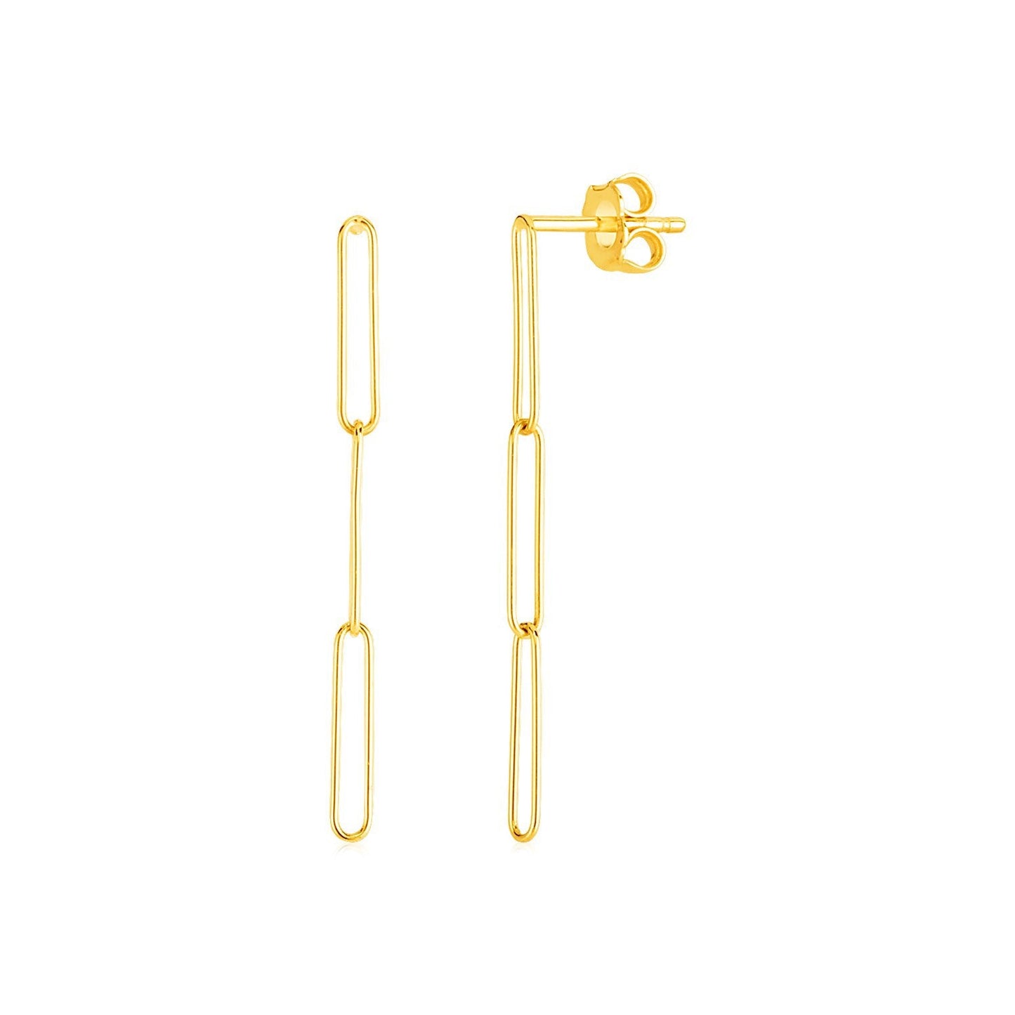 Boucles d'oreilles pendantes en chaîne paperclip en or jaune 14 carats