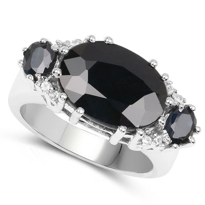 Bague en argent sterling avec saphir noir de 8,62 carats et topaze blanche