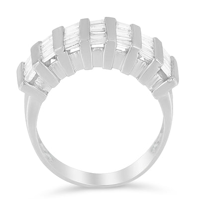 Anillo de boda de múltiples filas con diamantes en corte baguette de plata esterlina .925