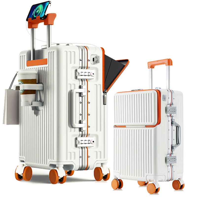 Premium Front-Opening Checked Suitcase with Aluminum Frame
