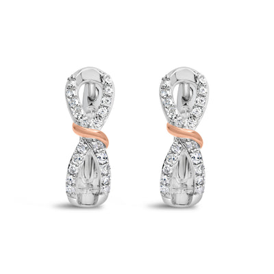 Pendientes de aro infinitos de diamantes en oro blanco y rosa de 10K