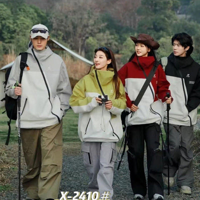 Color Matching Oblique Zipper Windproof Jacket
