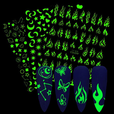 3D Nail Art Stickers - Glow in the Dark Butterfly & Star Designs