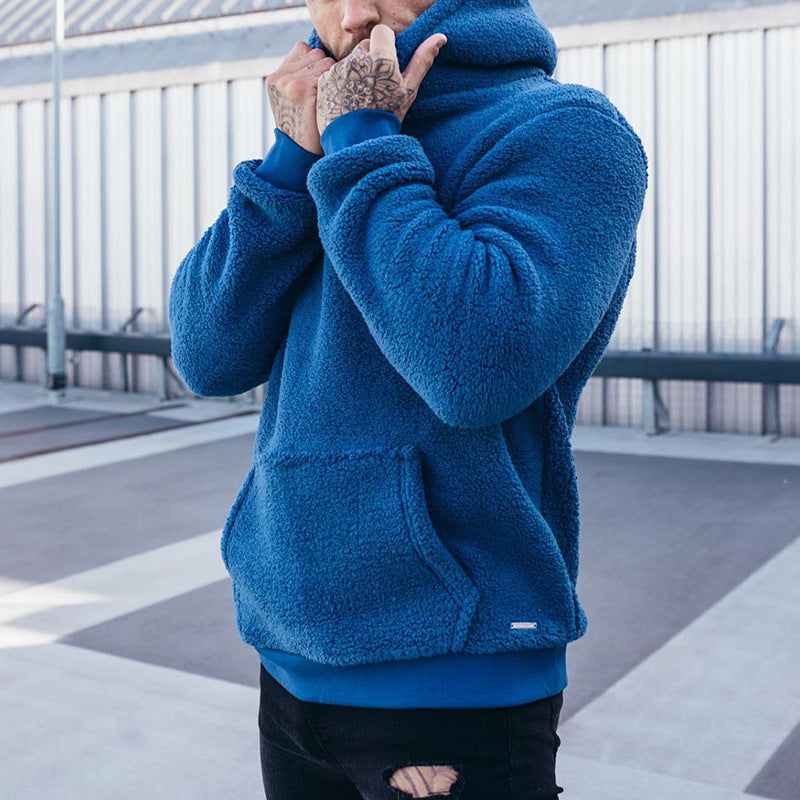 Hoodie en peluche à manches longues pour hommes avec grande poche