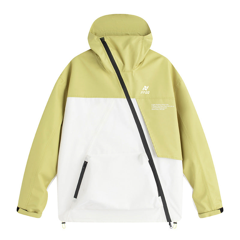 Color Matching Oblique Zipper Windproof Jacket