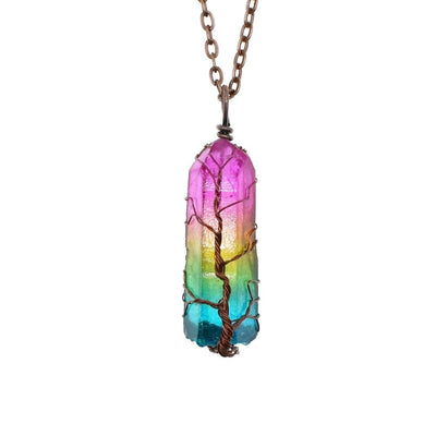 Elegant Stone Crystal Pillar Tree of Life Pendant Necklace