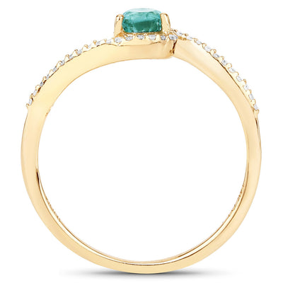 Bague en or 14K avec émeraude zambienne et diamant de 0,33 carat