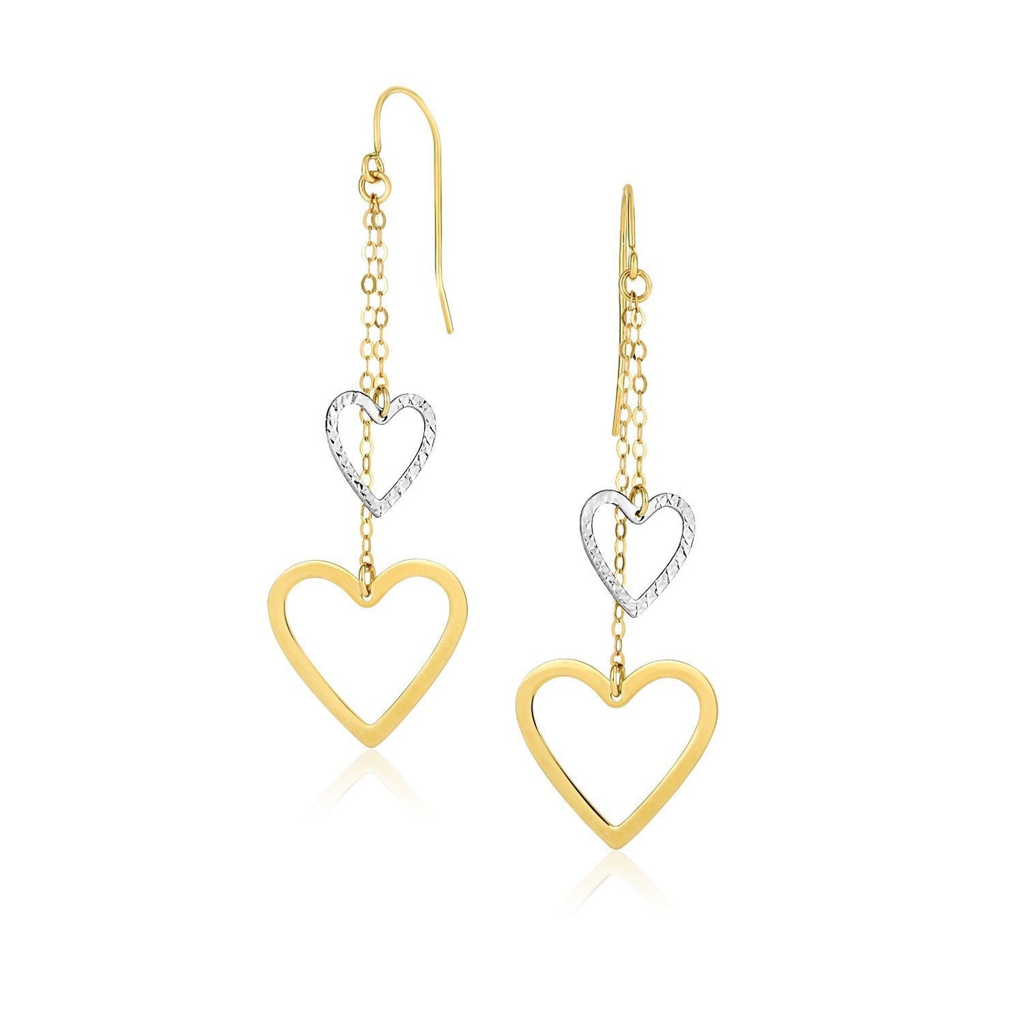 Pendientes Colgantes de Corazón Cortado en Oro Bicolor de 10k