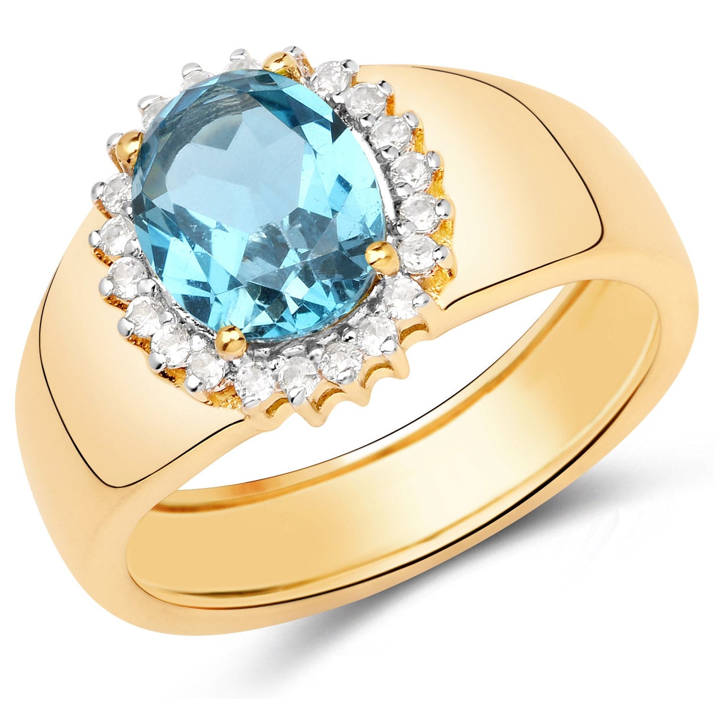2.22 Carat Swiss Blue Topaz & White Zircon Sterling Silver Ring