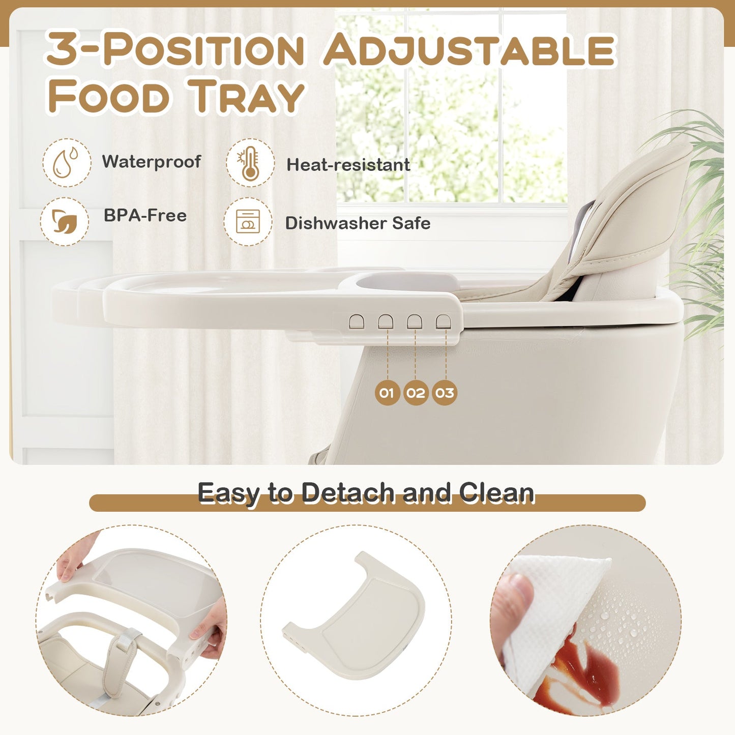 3-in-1 Convertible Wooden High Chair with Cushion - Beige