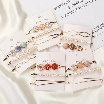 Elegant Pearl Geometric Hair Clips Set for Women