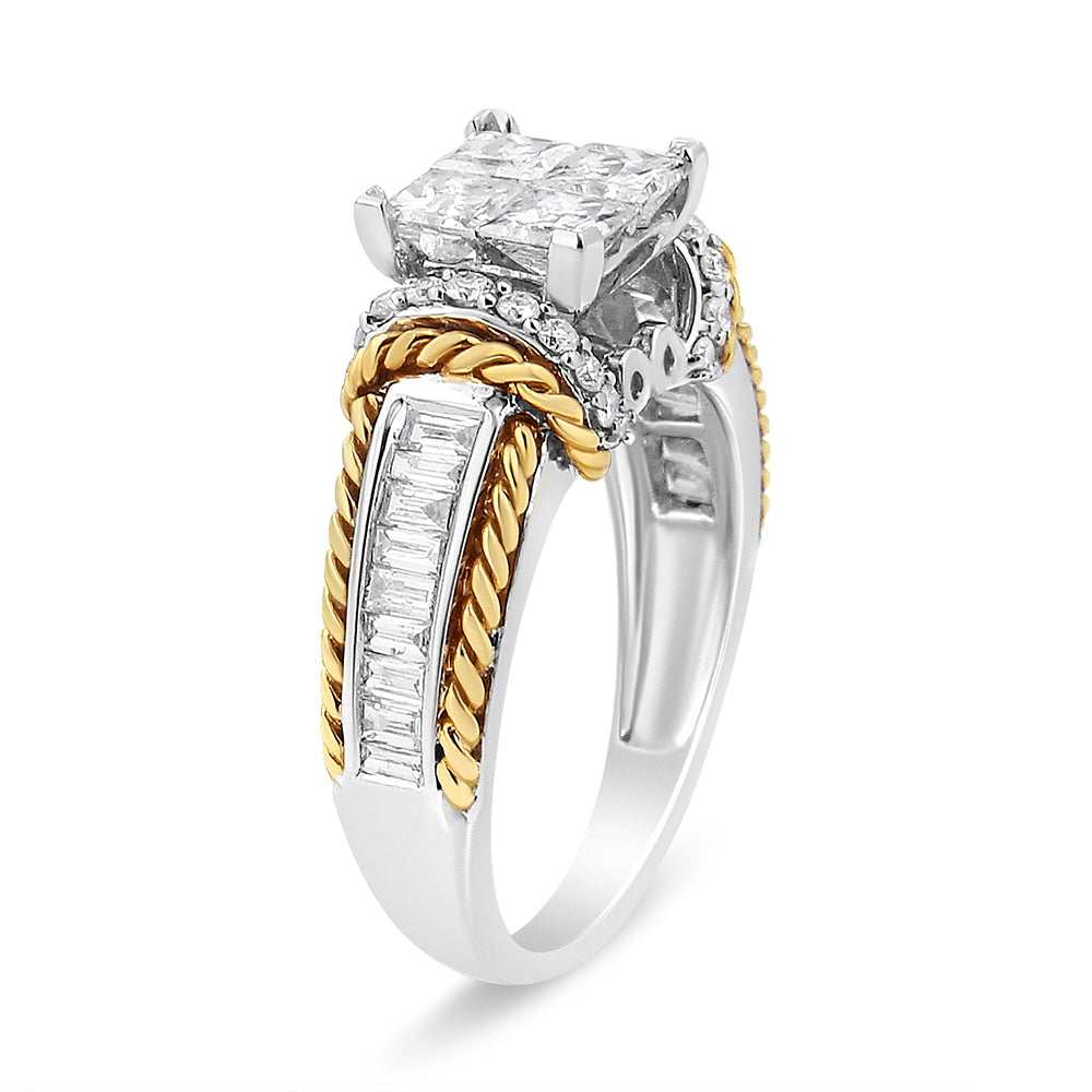 Bague de fiançailles en diamant taille princesse en or blanc et jaune 14K 1,5 Cttw