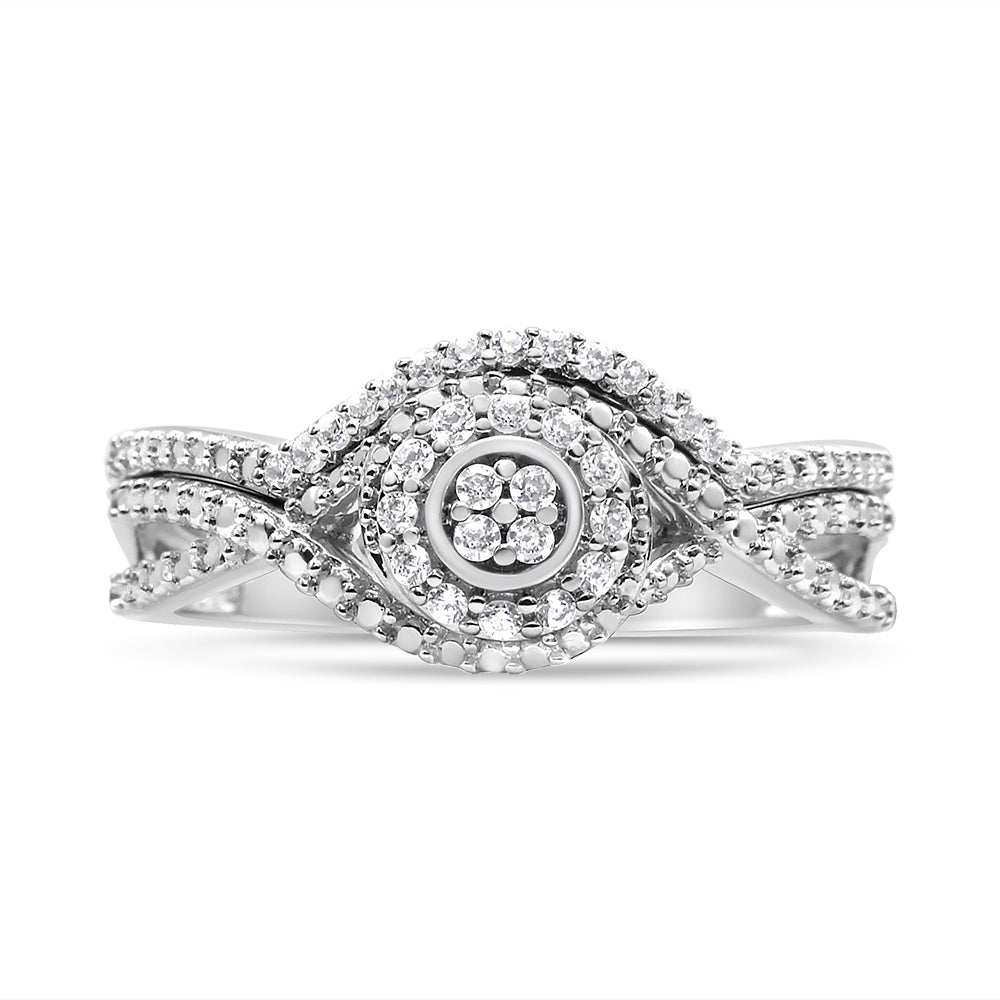 .925 Sterling Silver Diamond Halo Bridal Set Ring - Size 7