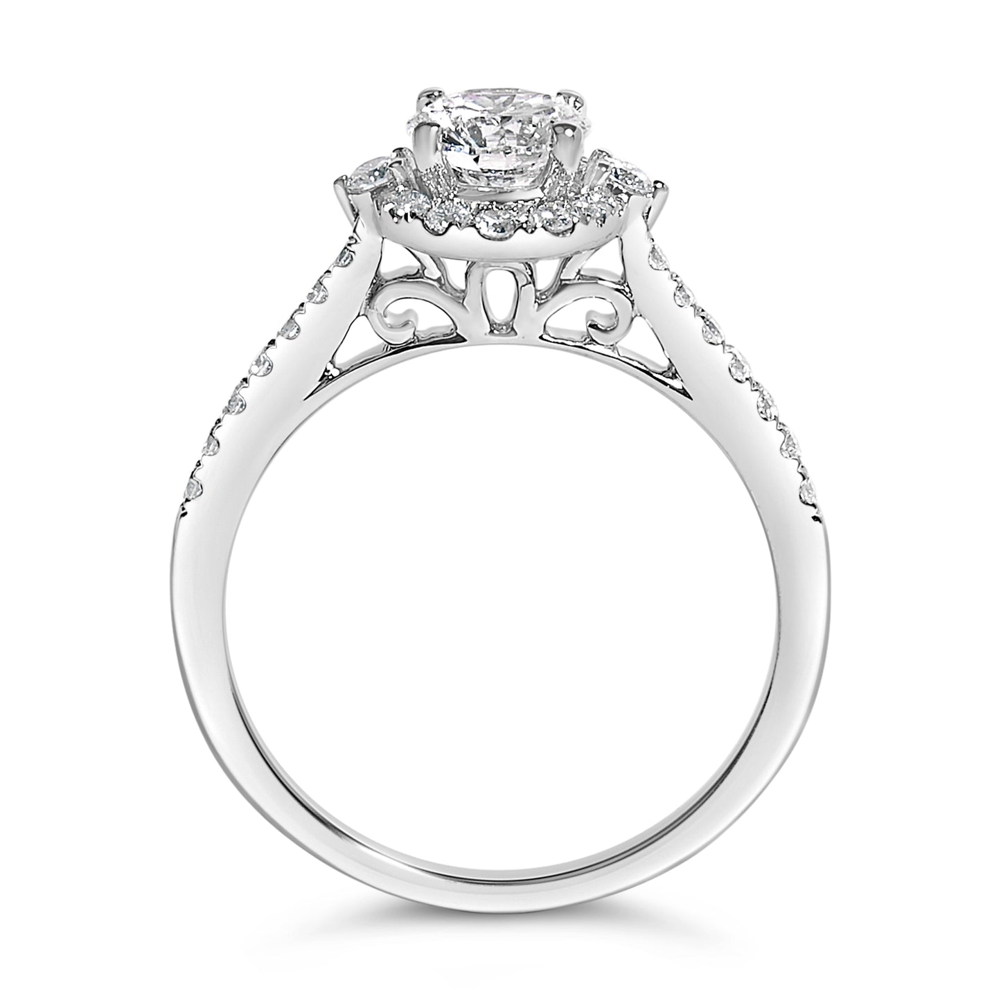 Anillo de Compromiso Ovalado Halo de Diamante Creado en Laboratorio de Oro Blanco de 14K - Talla 7