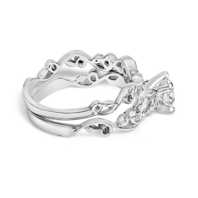14K White Gold Vintage Style Lab Grown Diamond Engagement Ring Set