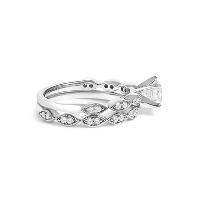 Ensemble de Bague de Mariage Vintage en Or Blanc 14K avec Diamant Cultivé en Laboratoire