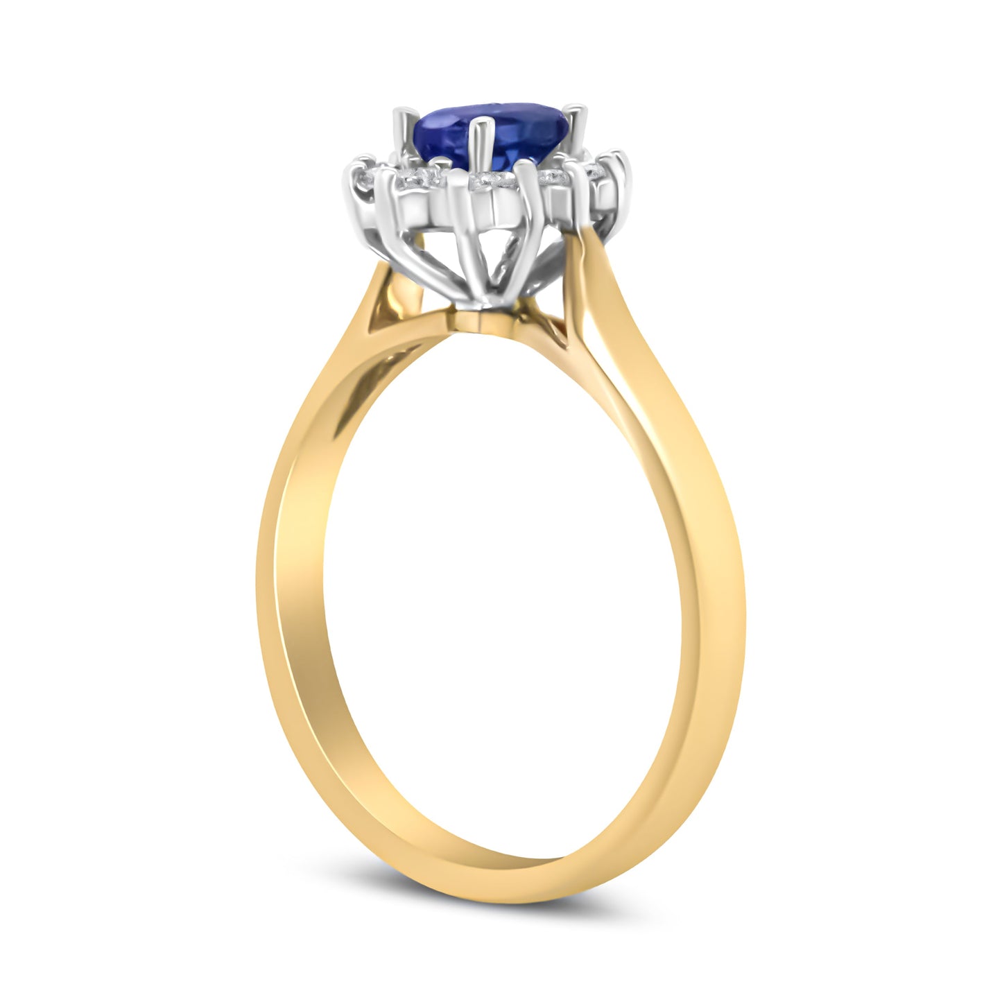 Anillo Halo de Diamante y Tanzanita Azul en Oro Amarillo de 14K - Talla 7.75