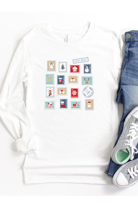 Christmas Stamps Long Sleeve Tee