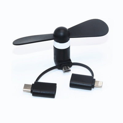 3 IN 1 Travel Portable Cell Phone Mini Fan Cooling Cooler For Micro USB C For iPhone 5 6 6S 7 Plus 8 X for Android Type-c - Korvel